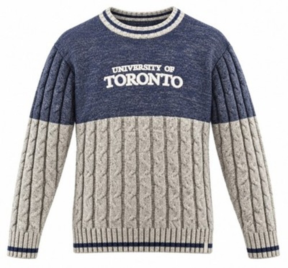 ruzer University of Toronto Sweater Mens L Grey Blue Cable Knit Cotton UofT